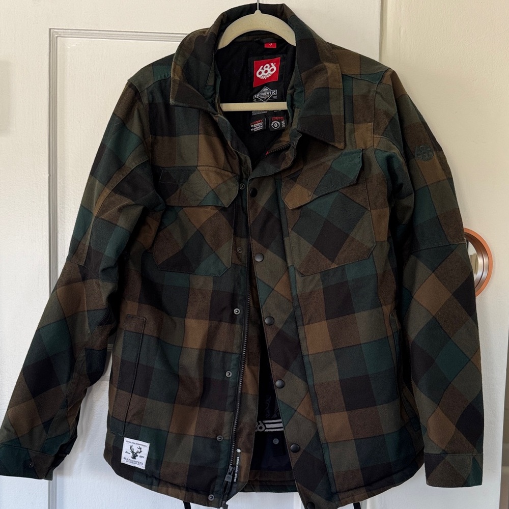 686 Men's Jacket - Forest Green and Dark Brown SMALL